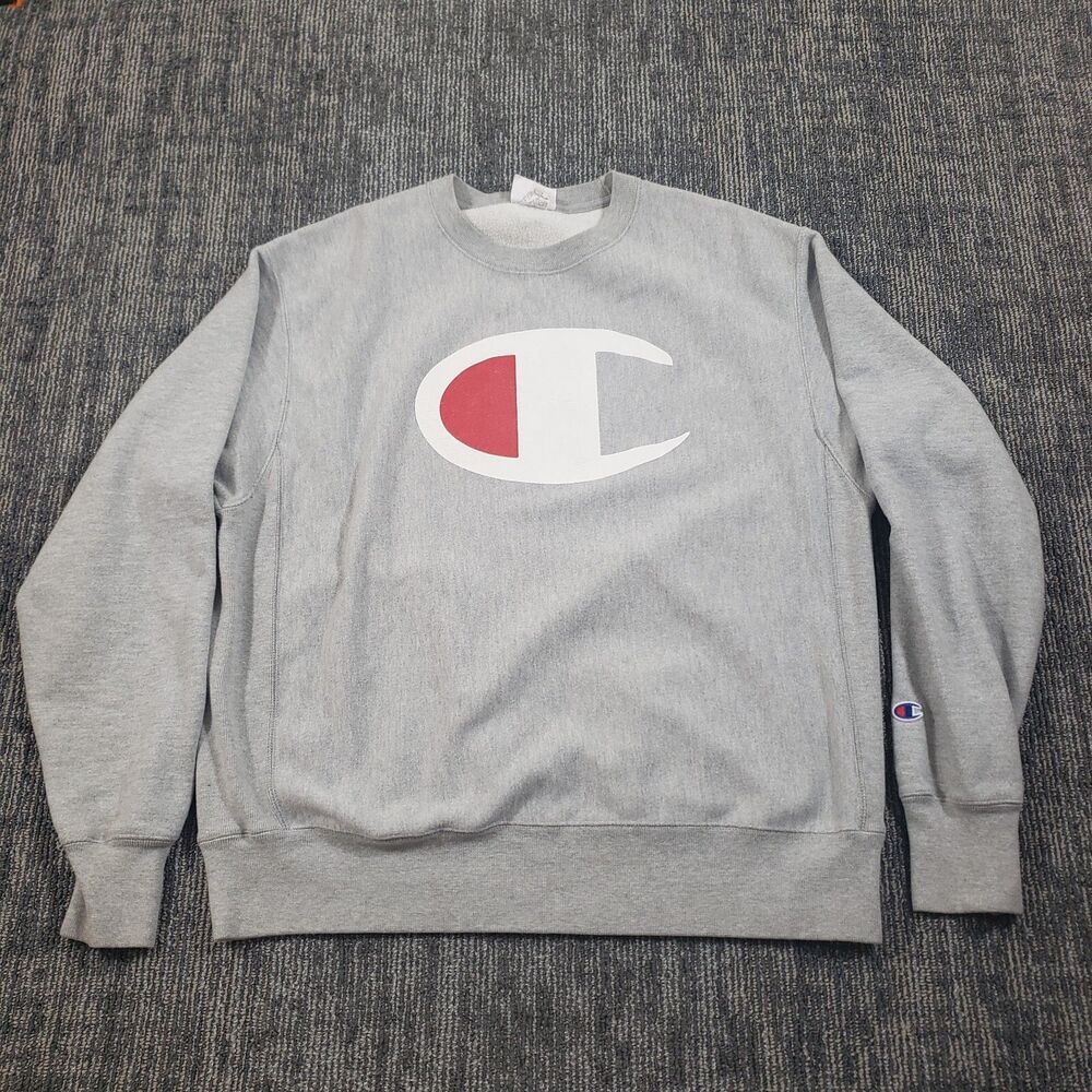 Vintage Front/Back 90s Champion Logo Reverse Weave Gray Crewneck Print Large